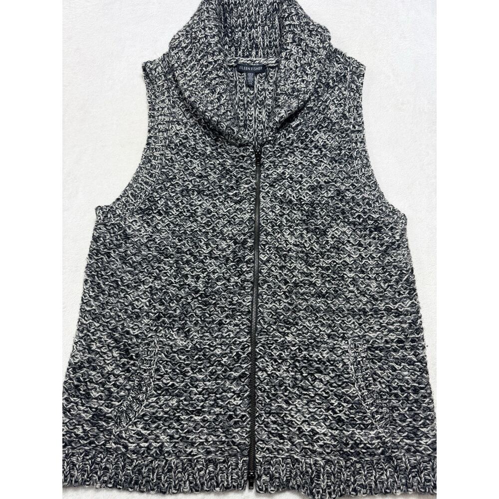 Eileen Fisher Yak Merino Wool Chunky Marled Zip Vest Large